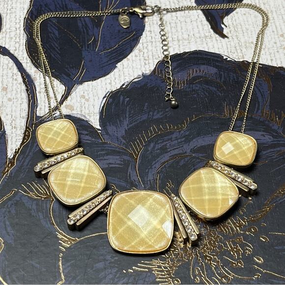 Vintage Y2K Gold Statement Necklace with Yellow Crystals and Rhinestones D2 - Picture 1 of 11